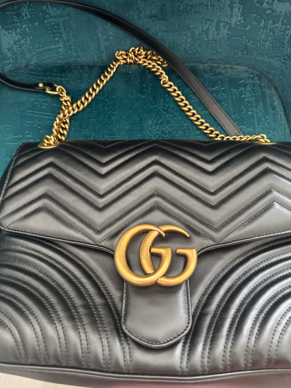 Gucci Black Quilted GG Marmont Shoulder Bag with Gold Hardware